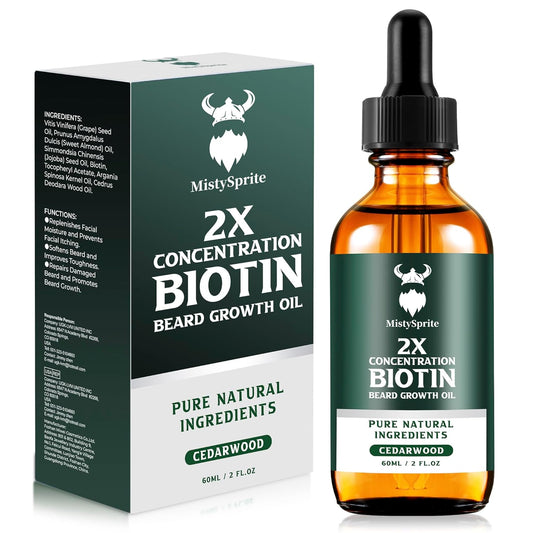Beard Growth Oil - 2X Concentration Biotin Beard Oil for Men (2 oz) - Natural Mens Beard Oil with Argan Oil, Jojoba Oil and Vitamin, Beard Growth Softener, Moisturizer (Cedarwood)