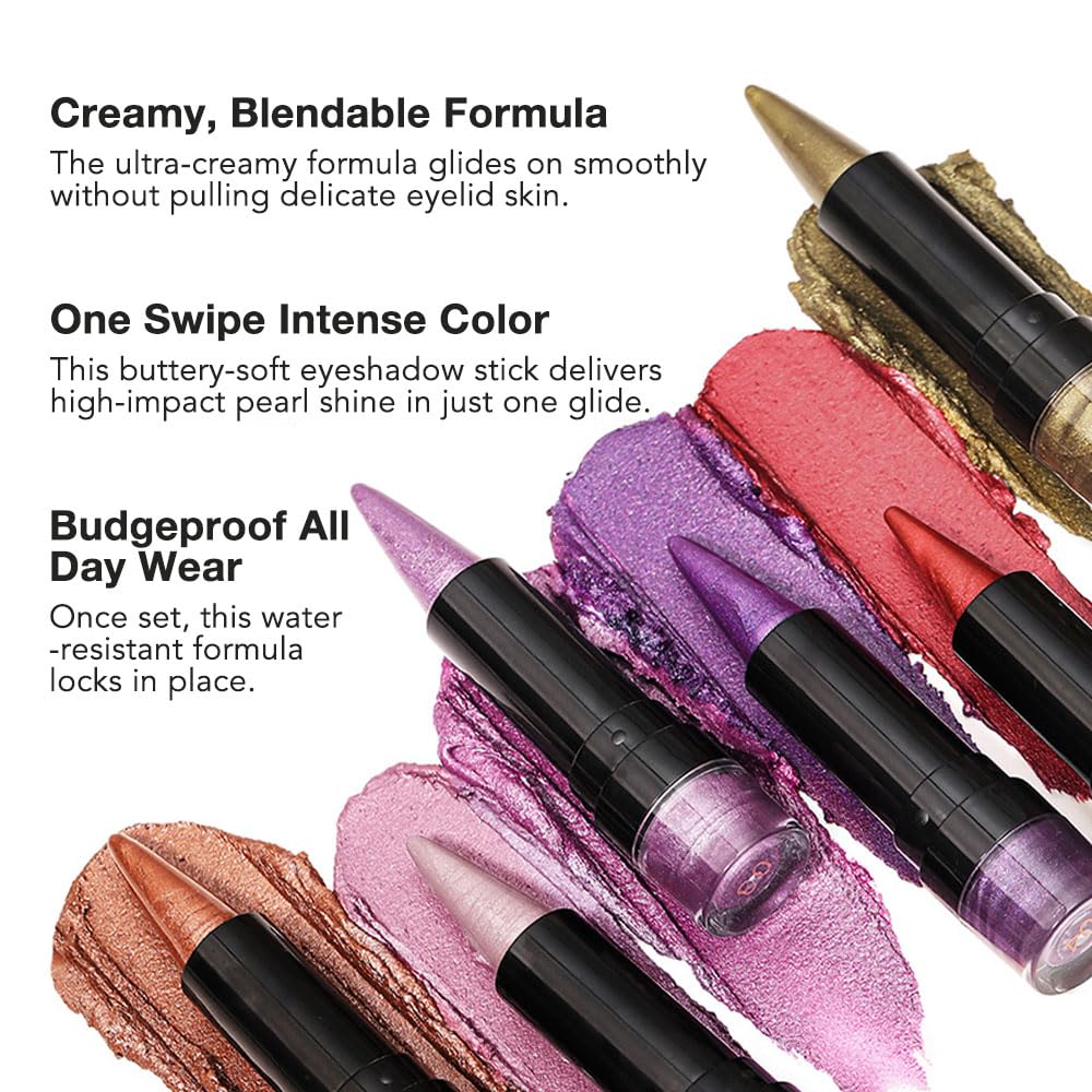 BINGBRUSH Glitter Eyeshadow Stick & Eyeliner Pencil, 4-in-1 Metallic Shimmer Cream Eyeshadow, Long-Lasting Waterproof Eye Brightener, Highly Pigmented Eye Makeup(#06-Gold Rush)
