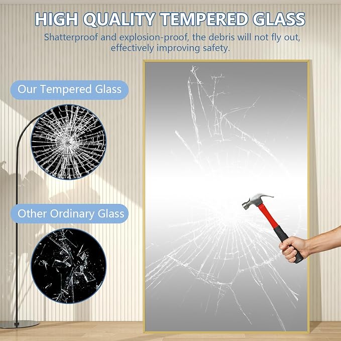 Large Mirror Full Length with Stand, Hanging or Wall Mounted, Tempered Glass - Image 8