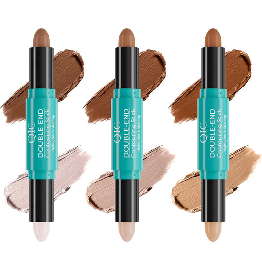2-in-1 Contour & Highlighter Stick - Dual-Ended, Waterproof, Long-Lasting, for All Skin Tones (03# Nature colour + Light coffee)