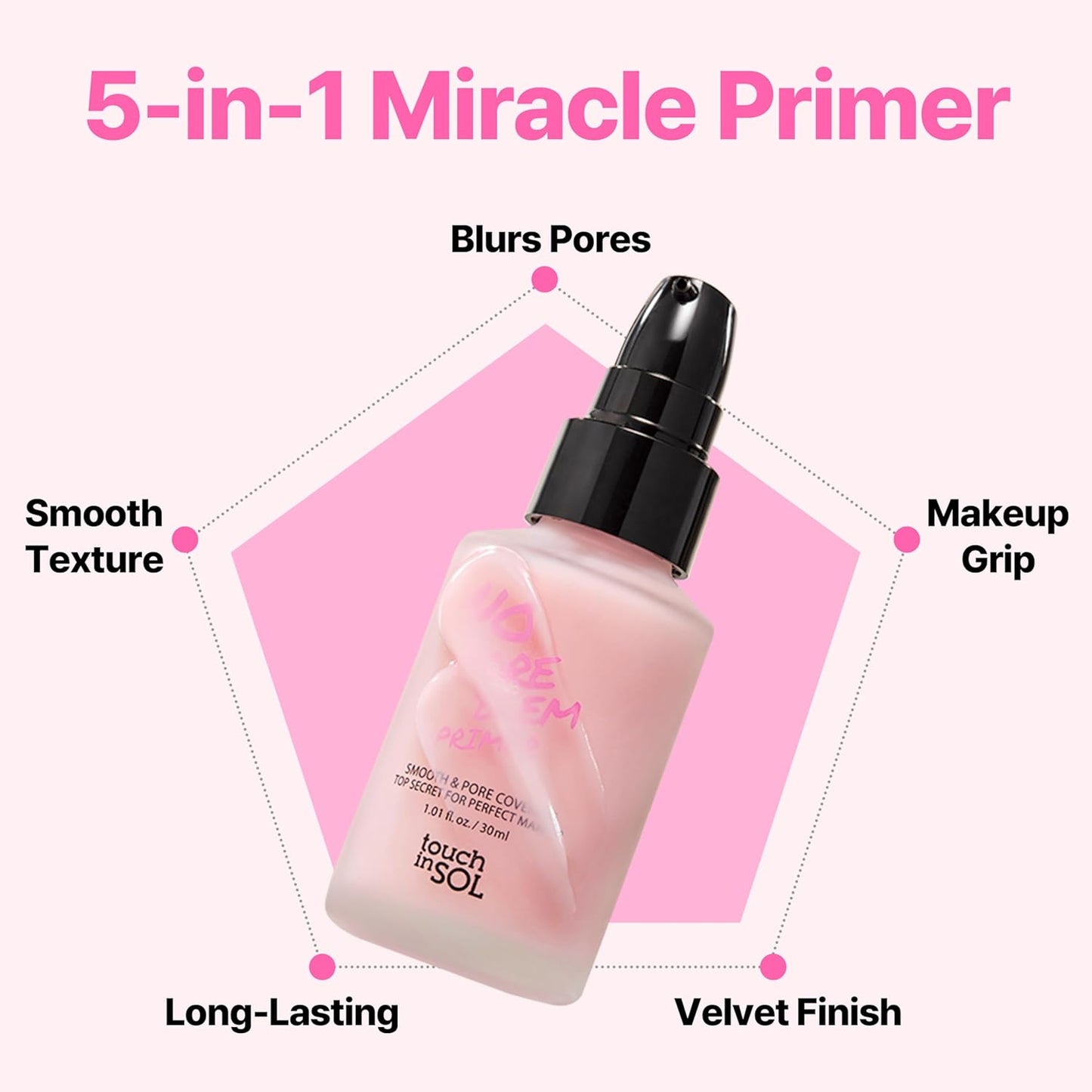 TOUCH IN SOL No Poreblem Primer – Pore Primer for Korean Makeup, Mattifying Primer for Oily Skin, Pore Eraser for Large Pores, Blurring Finish from K Beauty (1.01 fl.oz/30ml)