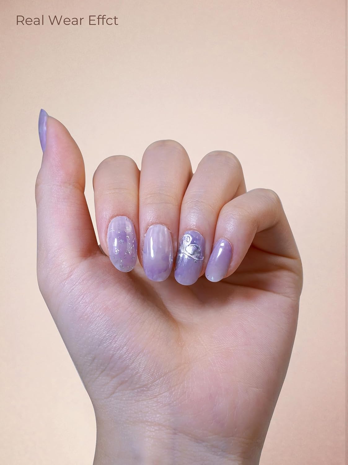 Pre Cured Gel Nail Strips - 44PCS Salon Quality Gel Nail Stickers - Long Lasting Polish Wraps for Women no UV Light Needed Easy Apply& Remove (Dreamy Purple）