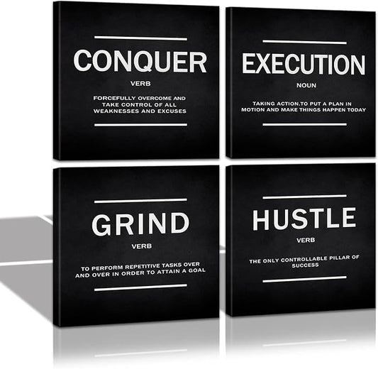 KAWAHONE Grind Hustle Execution Quotes Framed Wall Art, Success Canvas Print by KAWAHONE