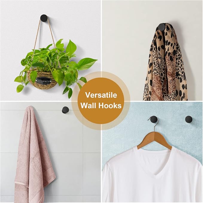 BSDONTE Wood Wall Hooks, Decorative Black Coat Hooks - Image 5