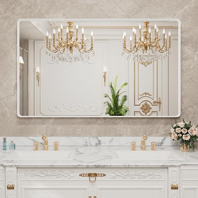 LOAAO 55x30 Inch White Metal Framed Bathroom Mirror - Image 8