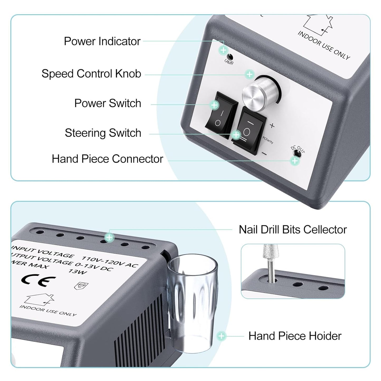 20000 RPM Nail Drill Machine Electric Nail File Professional Manicure Drill for Acrylic, Nail E File for Gel Nails Polishing Tools with 100 Sanding Bands and 6 Nail Drill Bits