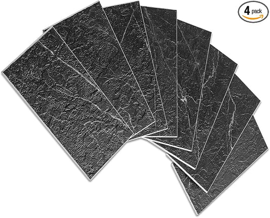 AULIGET Faux Stone Backsplash Peel and Stick PVC Tile, 3 Inch x 6 Inch Black by AULIGET