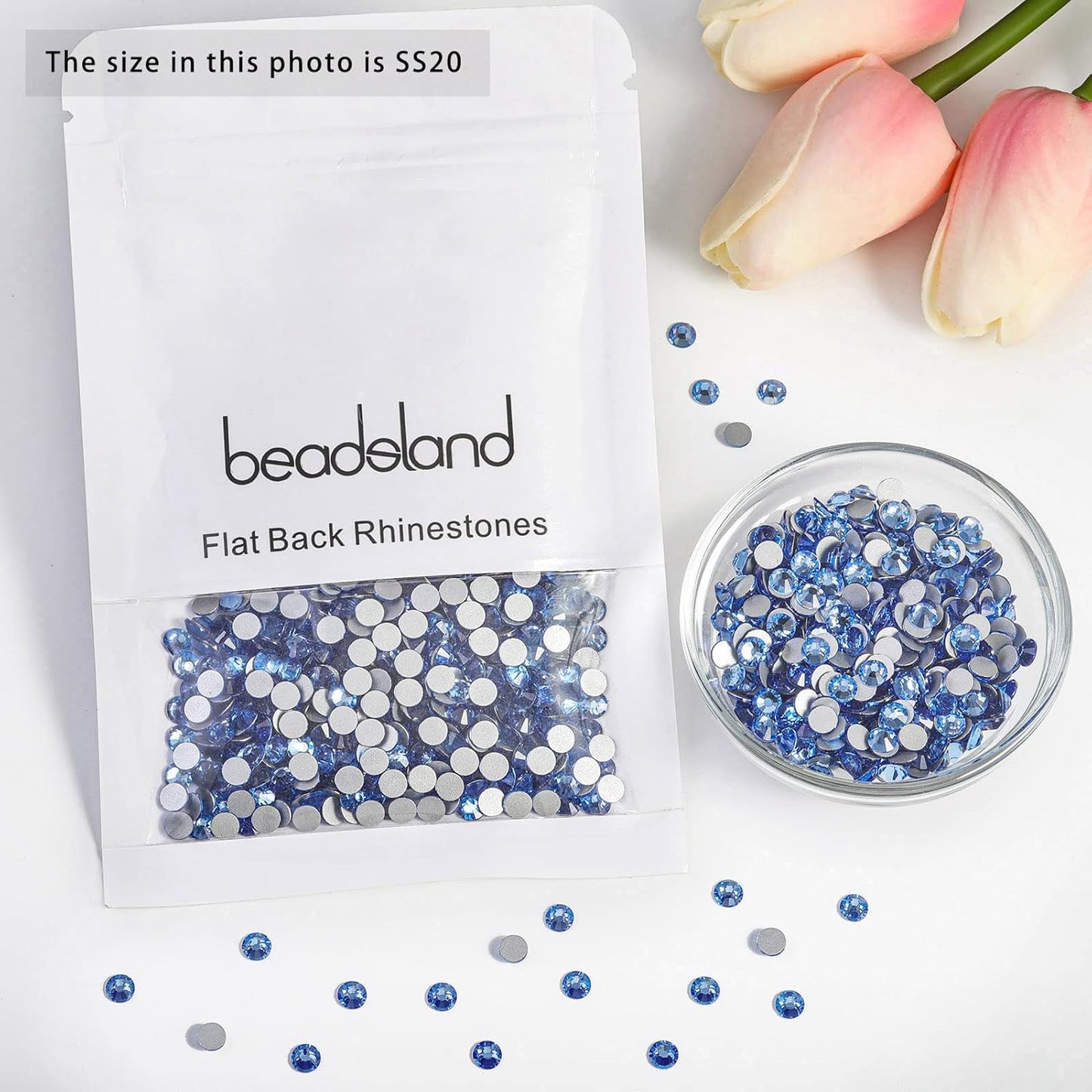 beadsland Flat Back Crystal Rhinestones Round Gems for Nail Art and Craft Glue Fix,Light Blue (4.6-4.8mm) SS20/1440pcs