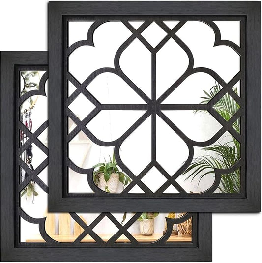 Wocred 2 PCS Square Wall Mirror, Gorgeous Rustic Farmhouse Accent Mirror by Wocred