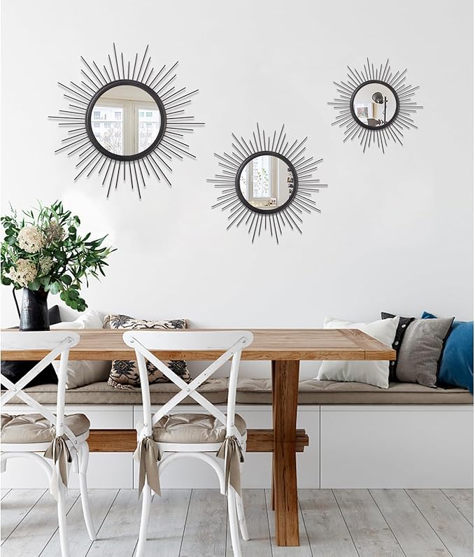 Large Sunburst Wall Mirror Boho Home Decor Round Wall Art Mirror Modern Metal - Image 6