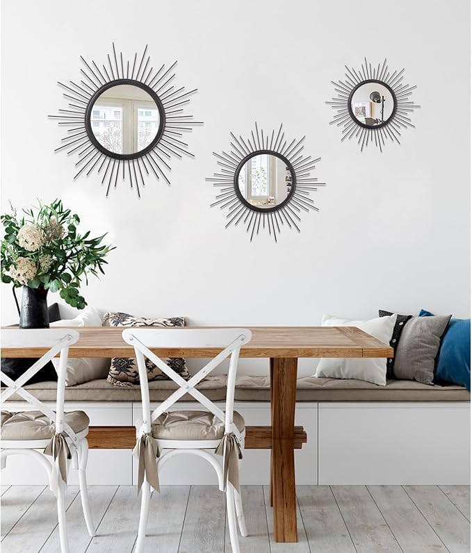 Sunburst Wall mirror Black Small Spoked Wall Decor Mirror Bohemian Home Round - Image 6