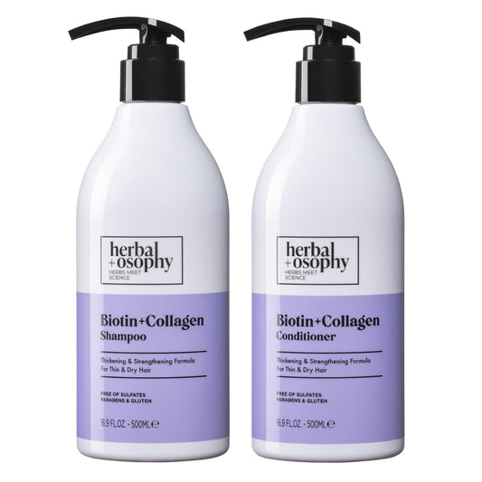 Biotin & Collagen Shampoo & Conditioner Set, Hair Growth Thickening, Repair Dry, Damaged Hair Set, Infused with Vitamin B7 & Argan Oil, Sulfate, Parabens and Gluten Free, 2 x 16.9 Fl Oz