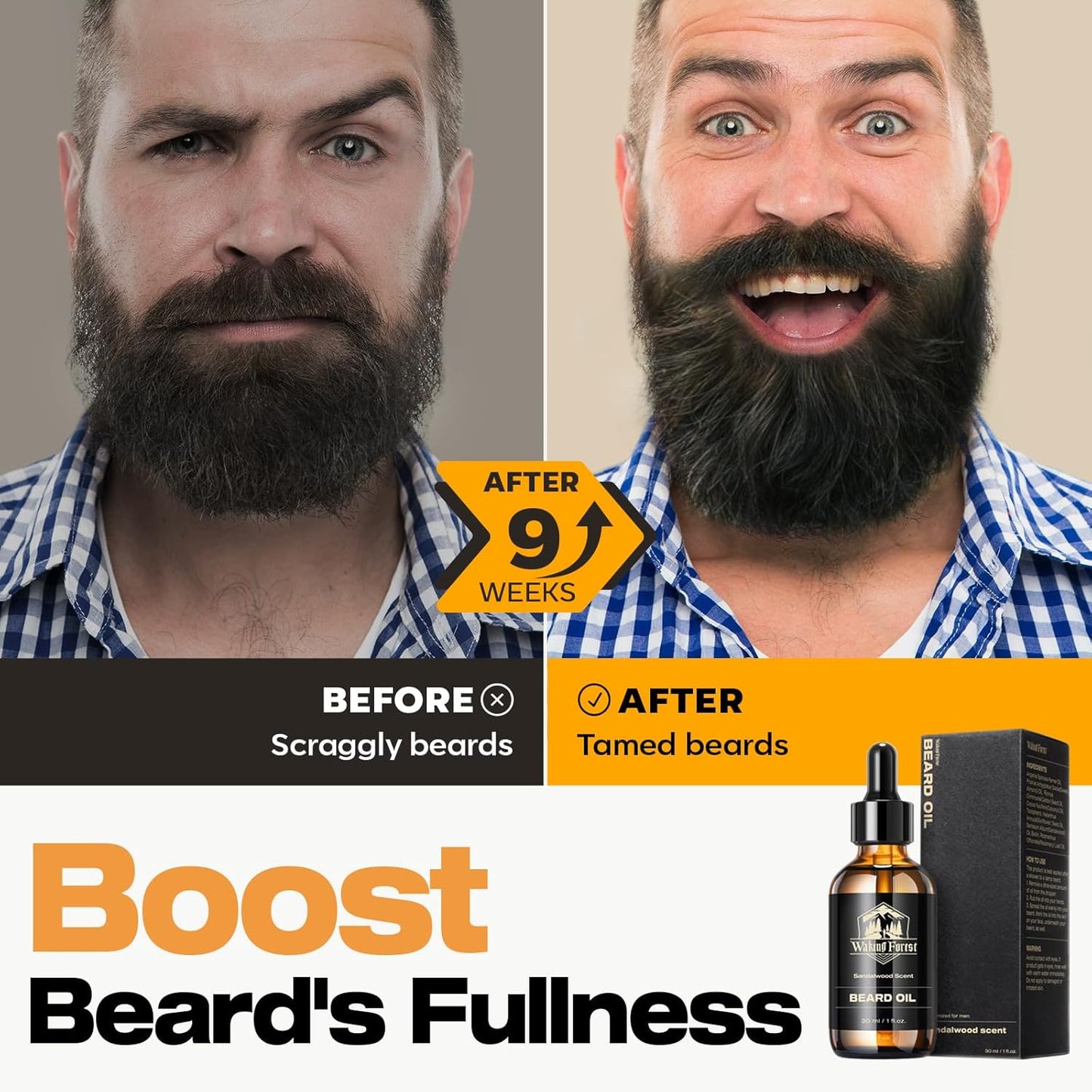 Waking Forest Beard Oil - Beard Oil for Men Thicker Beard with Vitamin E, Rosemary, Castor Mustache Oil for Black Men, Softens & Strengthens Beard Care Oil (Sandalwood, 1oz)