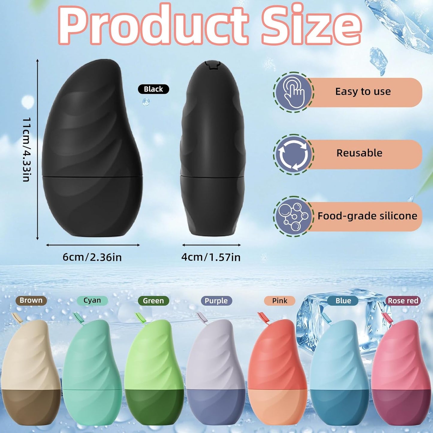 Silicone Facial Ice Cube Roller Massager, Facial Beauty Care Tool, Reusable Face Ice Mold - Brighten Skin, Reduce Puffiness (Rose Red)