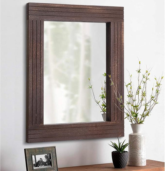 Wood Wall Mirror Rectangular Framed Rustic Vintage Mirrors Decor Farmhouse by HLFMVWE