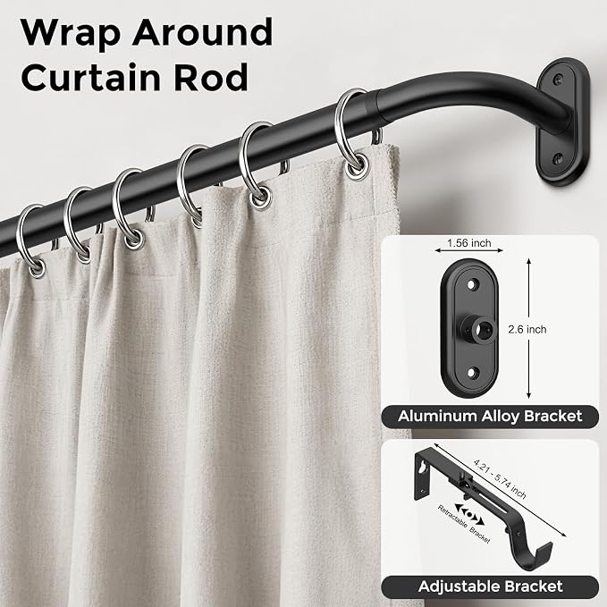 Curtain Rods 36-120 Inch, 1 Inch Adjustable Long Heavy Duty Room Darkening - Image 2