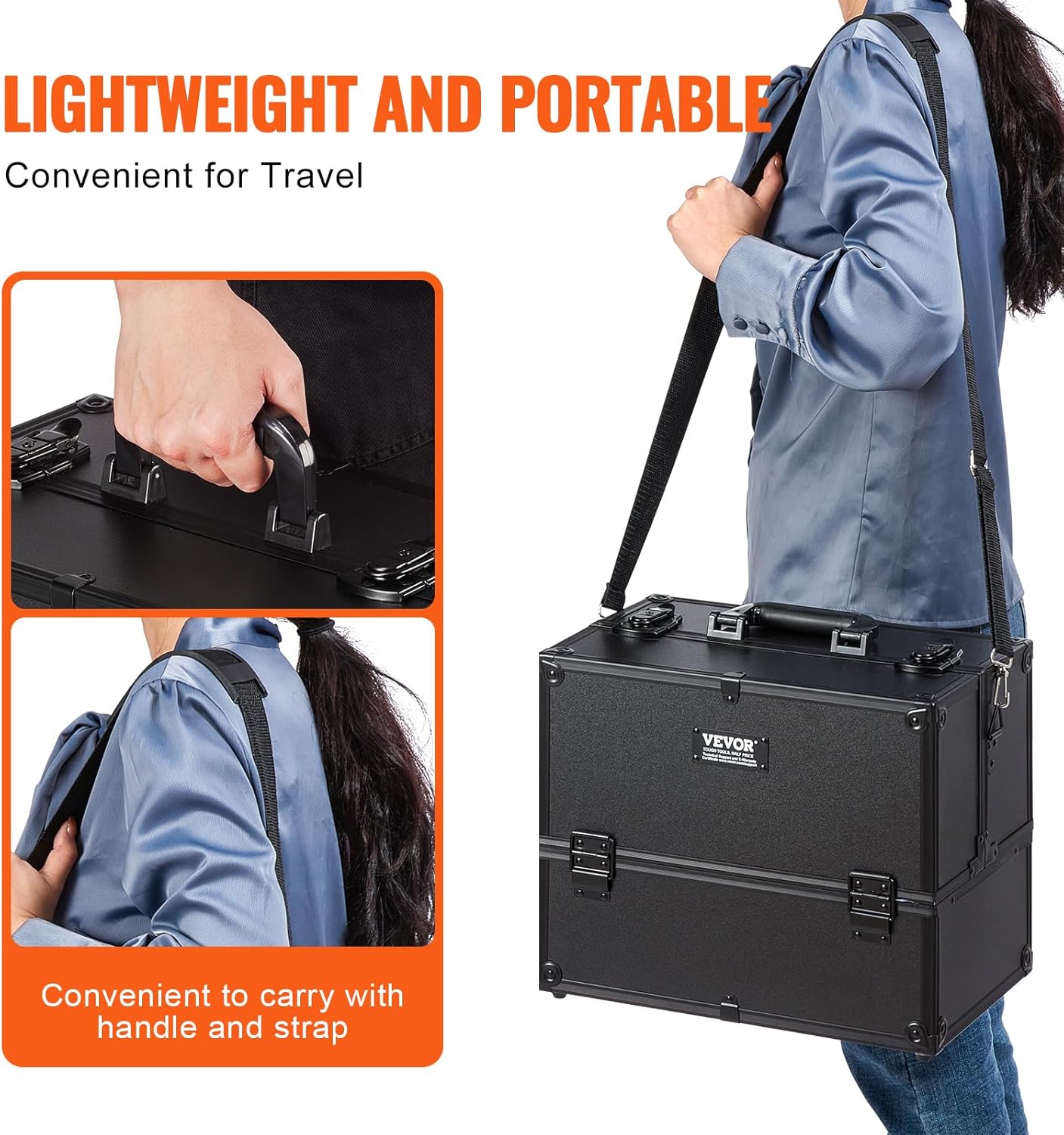 VEVOR Makeup Train Case Professional Makeup Storage Organizer Box Make Up Carrier for Women and Girls