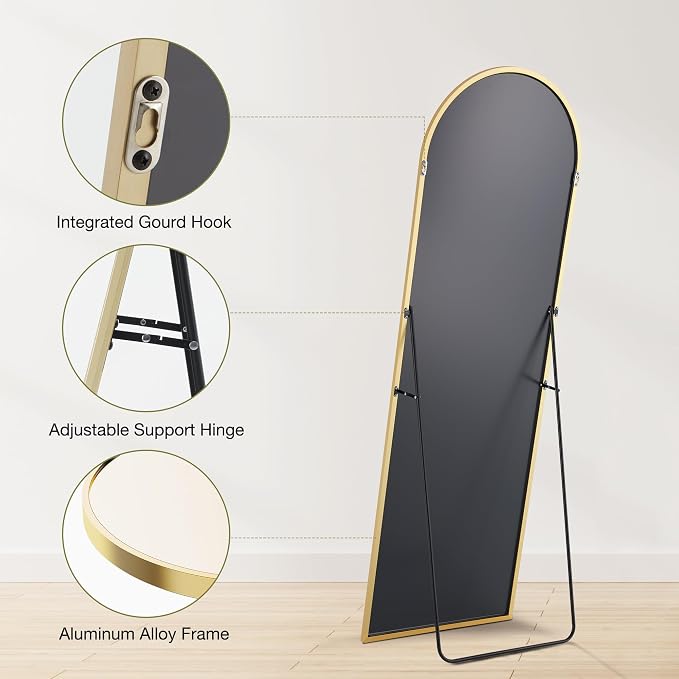 Sweetcrispy 64"x21" Arched Full Length Mirror, Leaning or Standing Full Body - Image 7