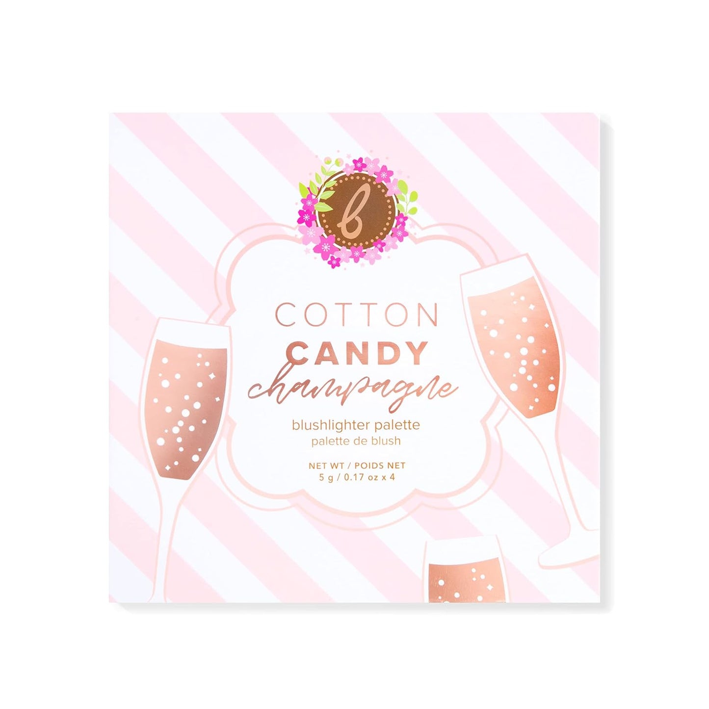 Beauty Bakerie Cotton Candy Champagne Blush Makeup Palette, Long Lasting Pigment, Matte and Metallic Highlighter Makeup, 4 Highlight Shades