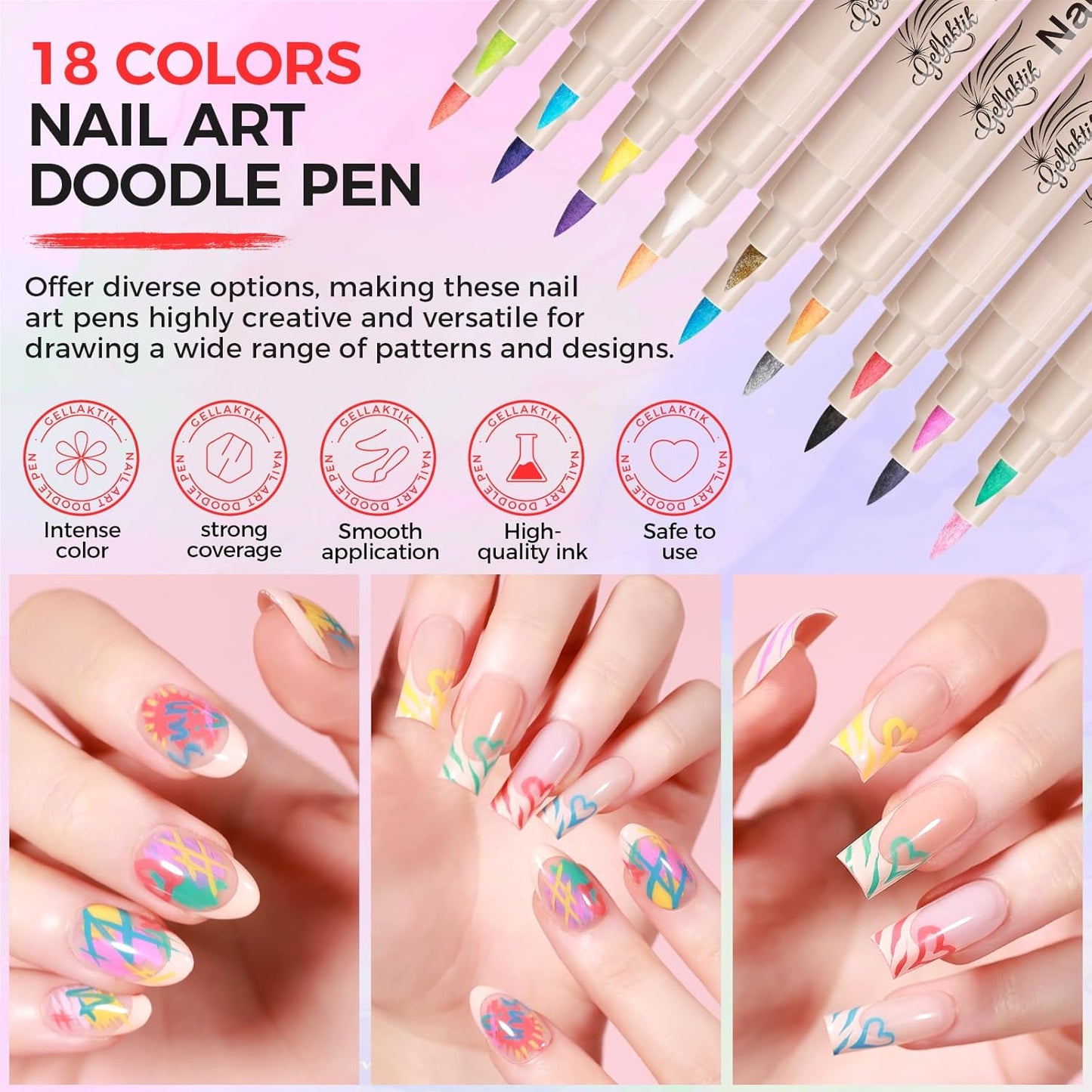 12 Colors Nail Art Pens Set, 3D Nail Color Pens, Quick-Drying Acrylic Paint Markers, Dotting Liner Brush for DIY Nail Design, Home & Salon Manicure Tools