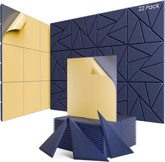 22 Pack Acoustic Panels with Self-Adhesive, Sound Panels High Density, by ROOME