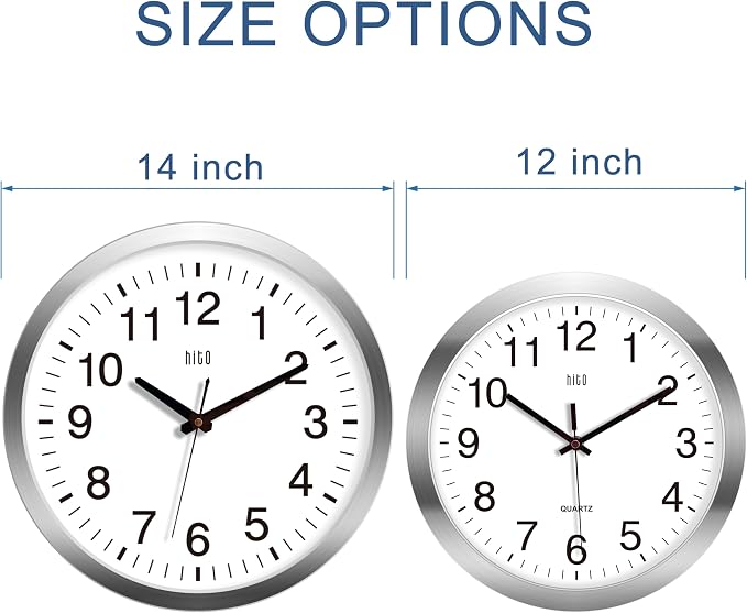 HITO 14" Silent Wall Clock Battery Operated Non Ticking Sweep Movement Glass - Image 3