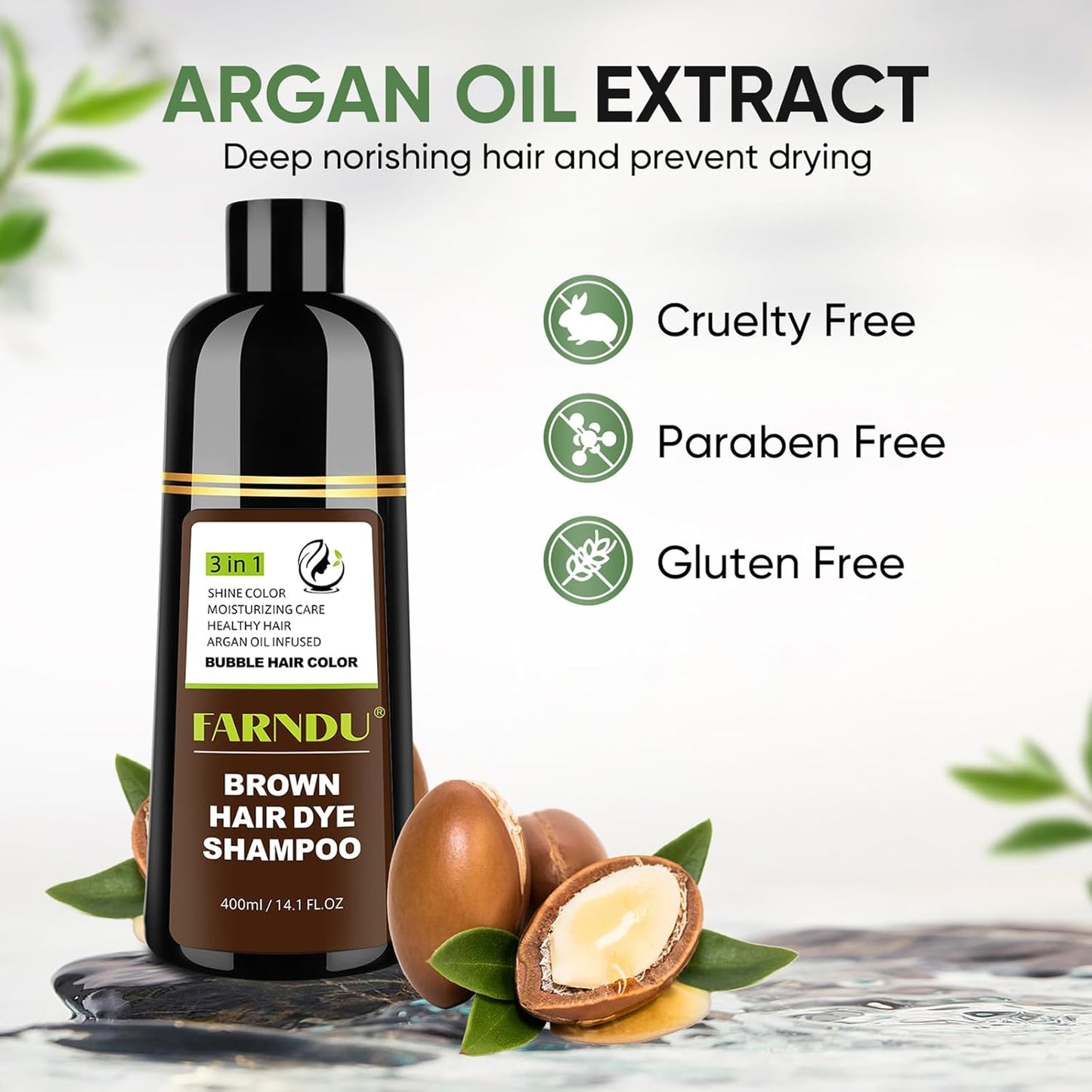 Brown Hair Dye Shampoo for Women Men, Gray Hair Coverage, Natural Herbal Ingredients