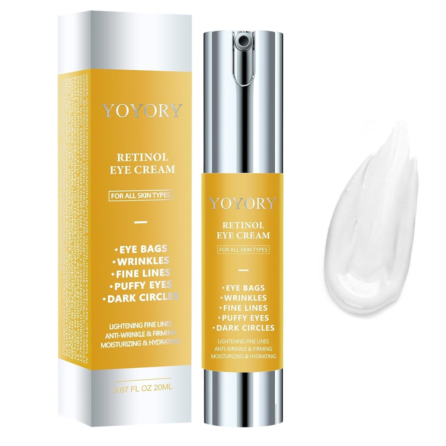 Retinol Under Eye Cream - Anti Aging Eye Cream for Dark Circles and Puffiness, Eye Bags, Wrinkles Fine Lines Skin Care Treatment Firming & Lifts for Man and Women - Gold 20ml