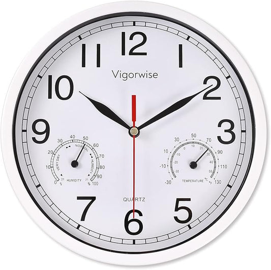 8 Inch White Wall Clock, Sweep Silent Movement Accurate Clocks by Vigorwise