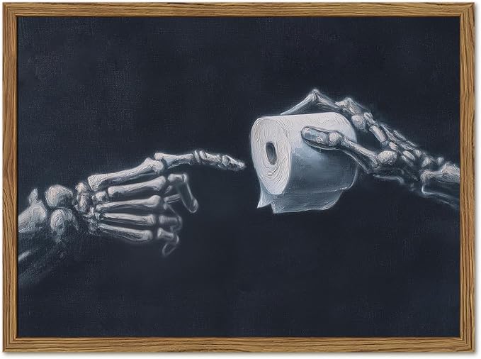 Funny Skeleton Bathroom Wall Art Gothic Skull Hand and Toilet Paper Bathroom by YYNISPINWallArt