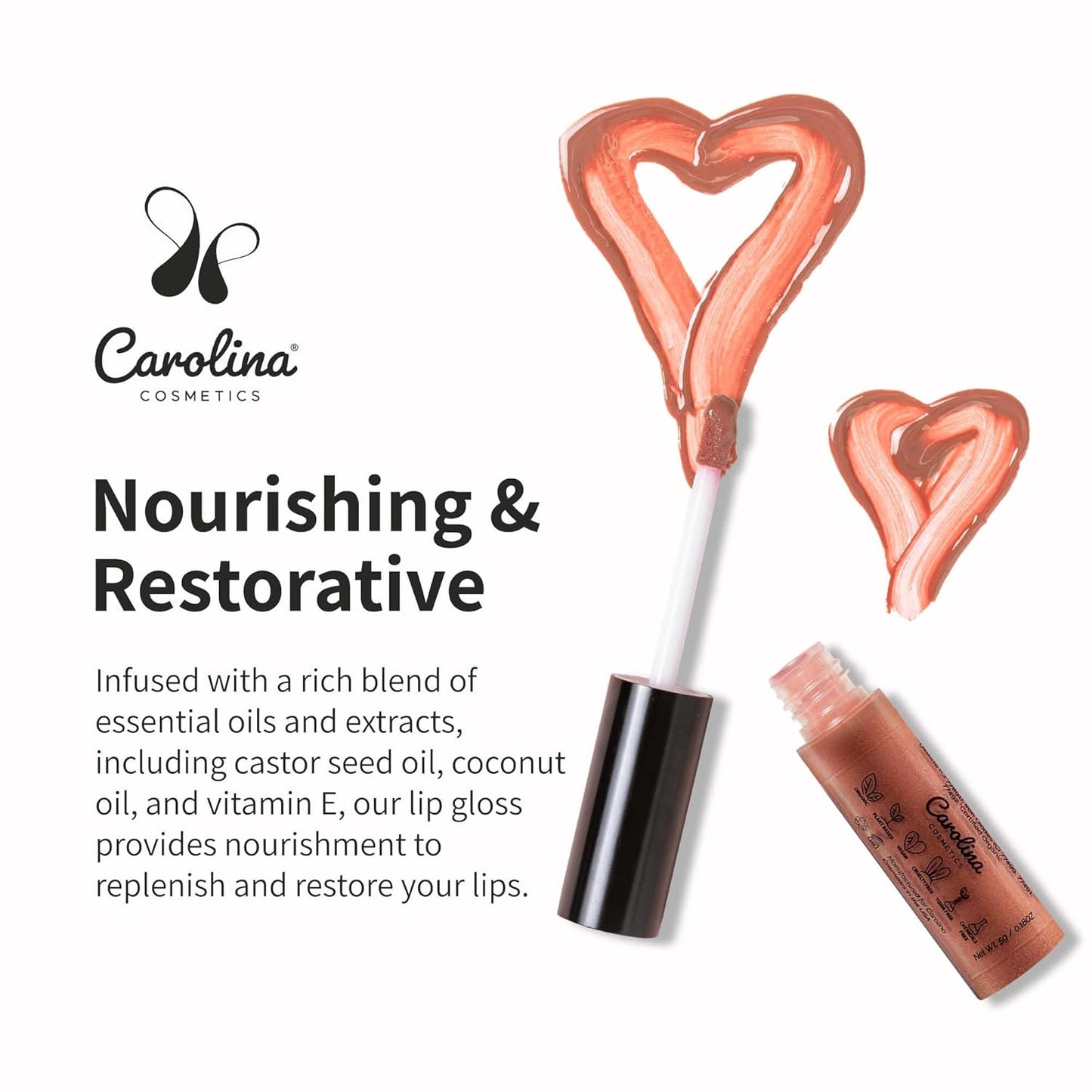 Plant-Based Non-Sticky Lip Gloss (Nude with Attitude) - Hydrating & Nourishing - Sunflower Seed Oil, Cacao & Grape Seed Oil - Gluten-Free, Vegan, Non-GMO, Paraben-Free - 5g/0.18oz