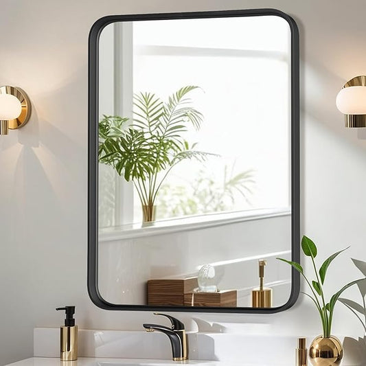 Bathroom Mirror for Wall, 36x24 Inch Rounded Rectangle Mirror, Tempered Glass by Atilioo
