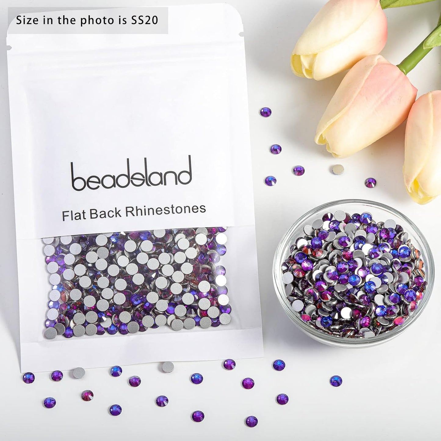 Beadsland 1440pcs Flat Back Crystal Rhinestones Round Gems for Nail Art and Craft Glue Fix, Purple Velvet,SS20,4.6-4.8mm