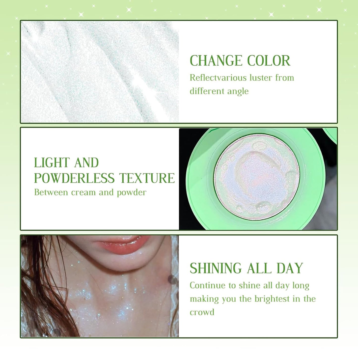 Highlighter Palette, Chameleon Face Shimmer Blush Makeup, Multichrome Glitter Holographic Iridescent Blue Sparkle, Rainbow Color Shifting Eyeshadow Cheek Contour Highlight Creamy Powder Pallet