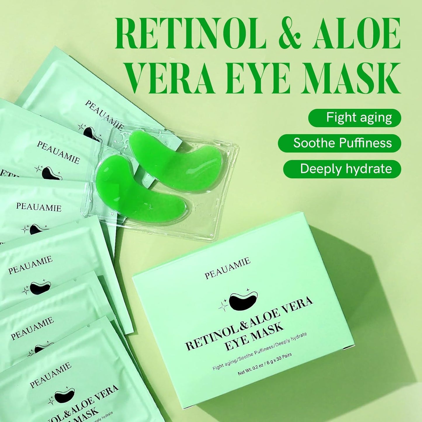 Under Eye Patches with Retinol and Aloe Vera Eye Mask for Dark Circles and Puffiness, Face Mask Skin Care Products 30 Pairs