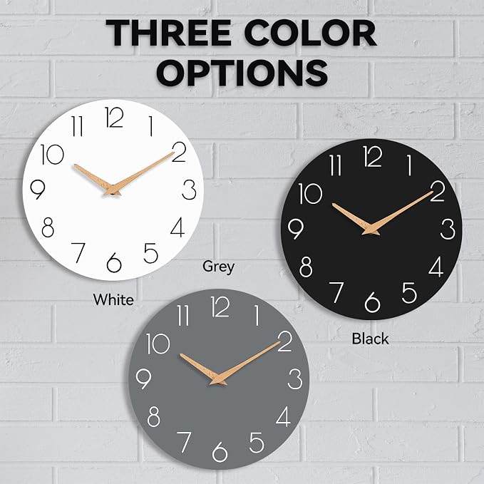 cicininc Wall Clock, 10 Inch Wooden Silent Non-Ticking, Decorative Battery - Image 2