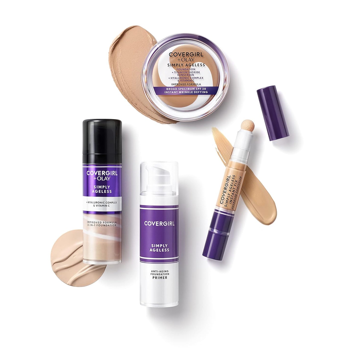 COVERGIRL Simply Ageless Instant Wrinkle Defying Foundation, SPF 28, Hyaluronic Complex & Vitamin C - 260 Classic Tan, Pack of 1
