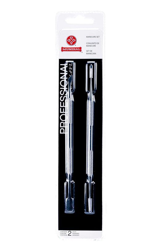 Mundial 2-Piece Cuticle Pusher and Manicure Pedicure Stick Set - Nail Care Tools for Perfect Cuticles and Quality Manicures