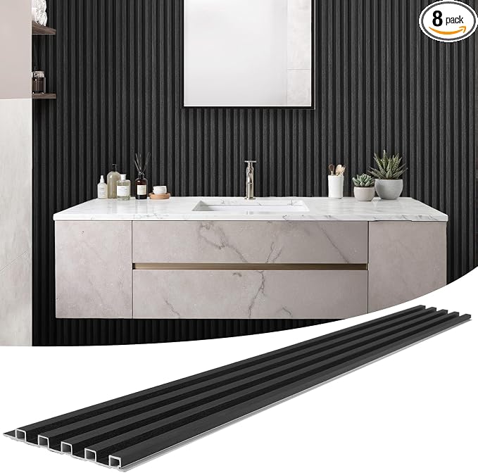 WPC Slat Wall Panels 8 Pack 96" x 8.2", Waterproof Fluted Wall Paneling by LARWORKS