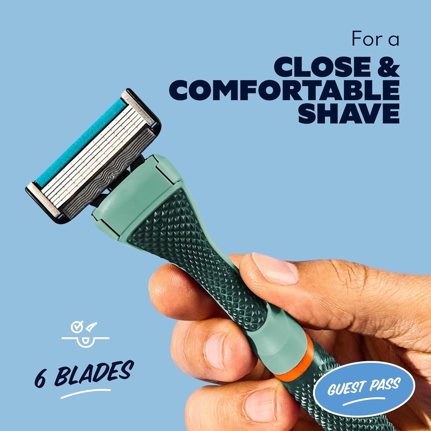 Dollar Shave Club | The Guest Pass Shave Set | 2 Extra Close Refill Cartridges, 1 Handle (Green), 1 Razor Cover, Razors for Men