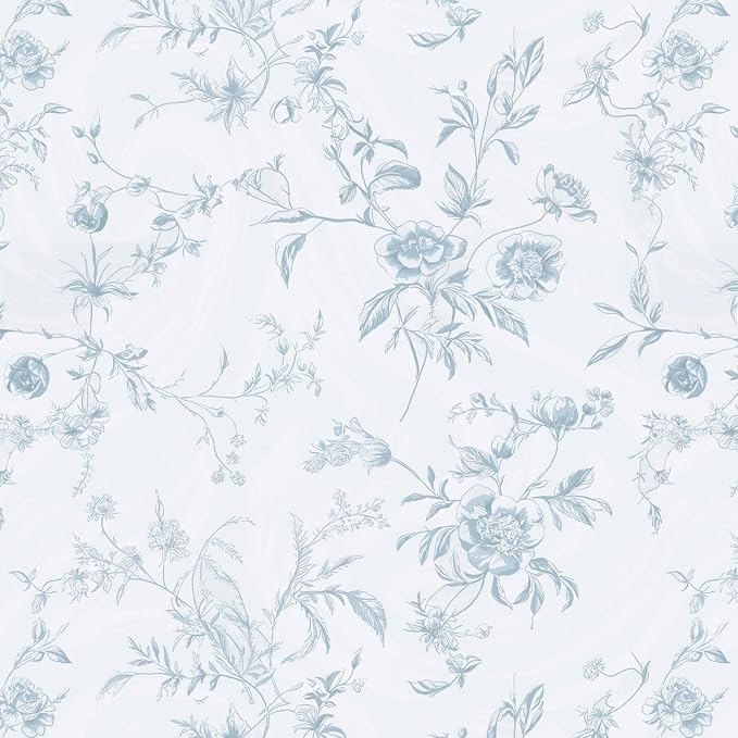 Ismoon Blue Wallpaper Peel and Stick Floral Vintage Stick on Wall Paper French - Image 8
