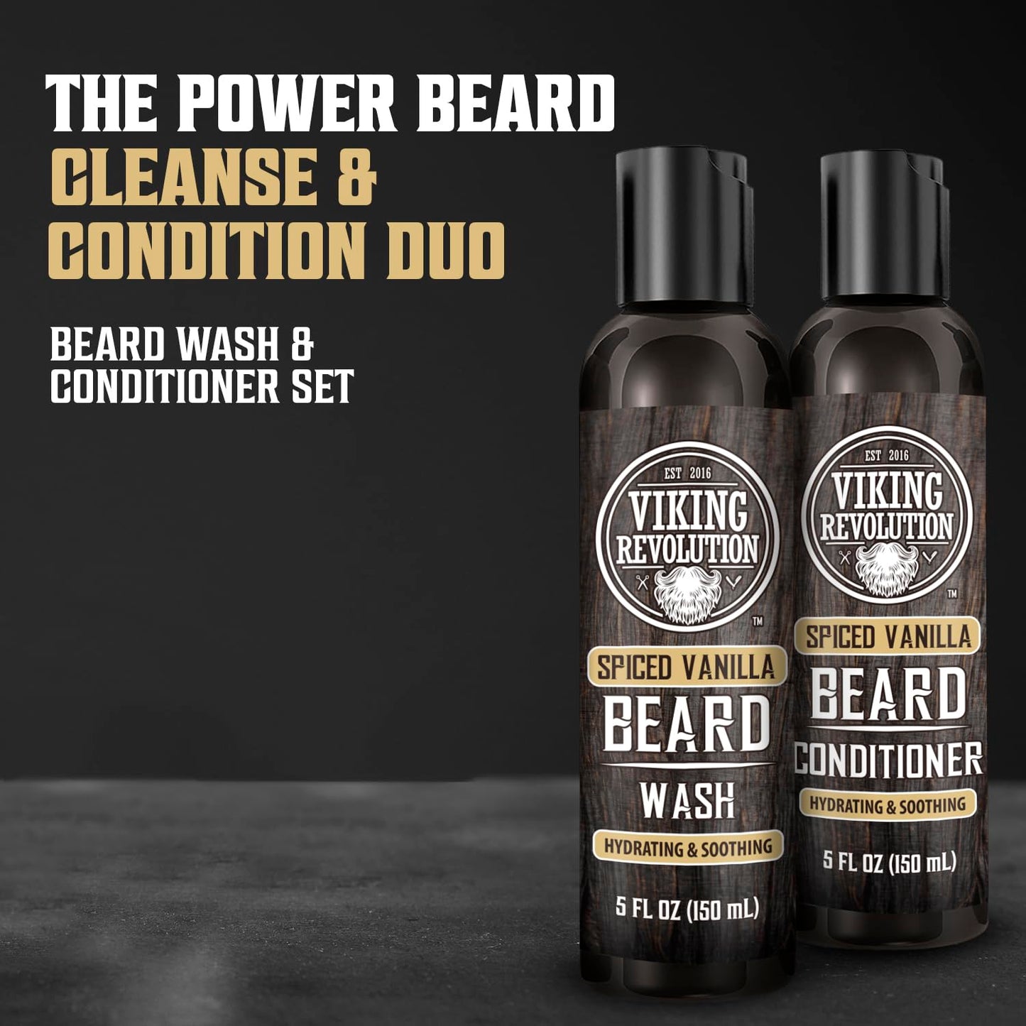 Viking Revolution Beard Wash and Beard Conditioner for Men with Argan Oil and Jojoba Oil - Beard Softener and Strengthener Beard Care Beard Shampoo and Conditioner with Beard Oil (5oz, Spiced Vanilla)