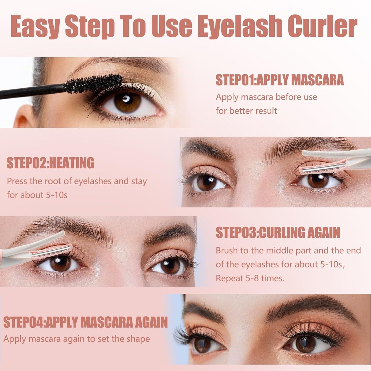 Heated Eyelash Curlers - 2 in 1 Clip- Type Heated lash Curler Best Seller Electric Eyelash Curler LED Display 3 Temp Settings for Makeup Tools USB Rechargeable Natural-Pk C1A-AA