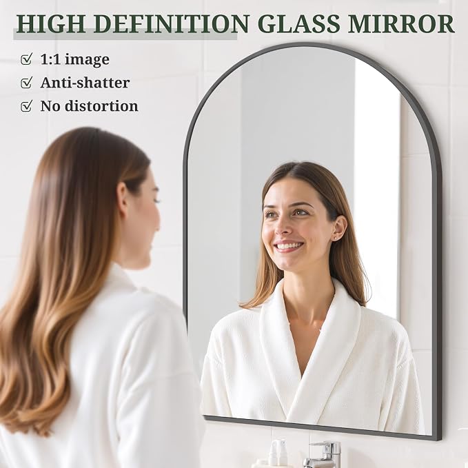 Arched Wall Mirror 36x24 Inch Black Bathroom Vanity Mirror - Image 4