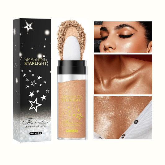 Fairy Highlight Puff Stick Highlight Patting Powder - Multi-Functional Shimmer Powder for Illuminating and Brightening Your Face and Body (#03 Gold Brown)