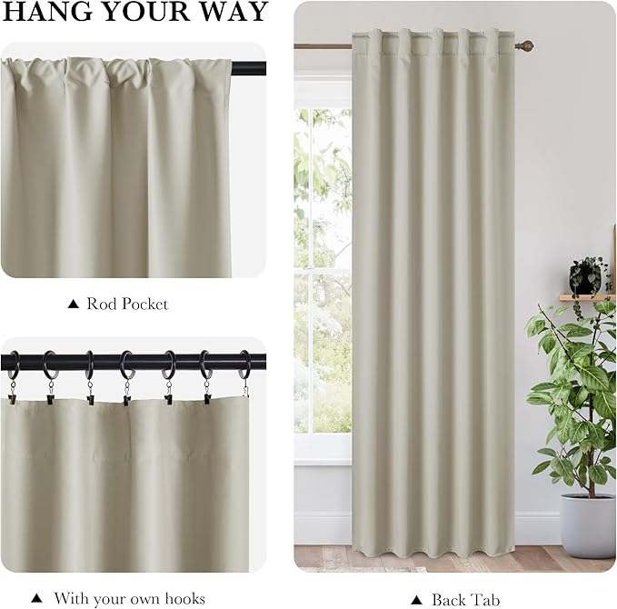 RYB HOME Bedroom Blackout Curtains 63 inches Long, 100% Blackout Thermal - Image 2