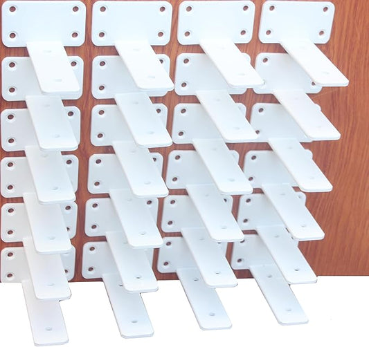 24 Pack - 5 inch White Hidden L Shelf Bracket Iron Floating Shelf Brackets by MHMYDZ