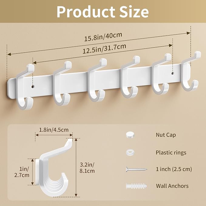 pickpiff Coat Rack Wall Mounted Heavy-Duty: Metal Coat Hanger 6 Hooks - Image 5
