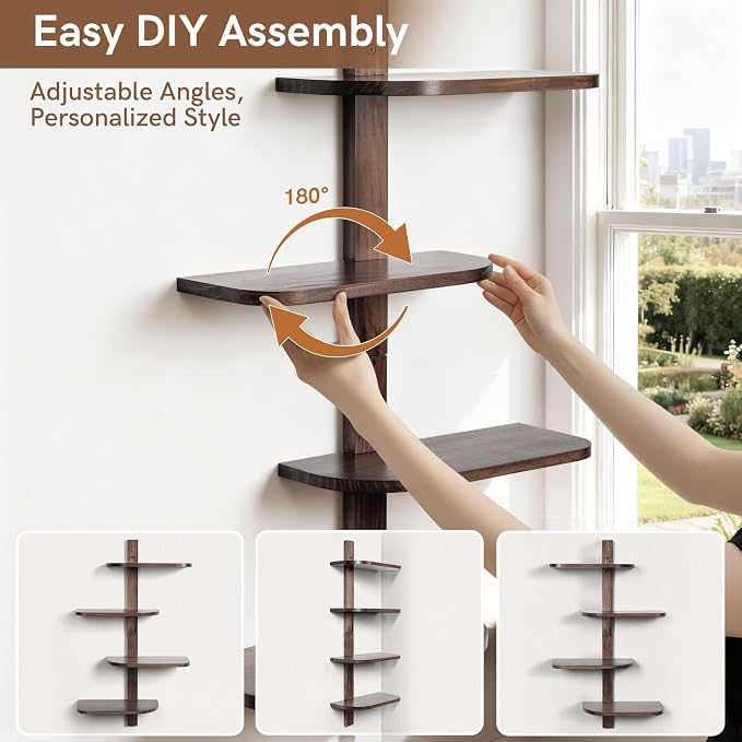 Afuly Mid Century Modern Decor Floating Shelves Walnut Display Shelf Wall Unit - Image 5