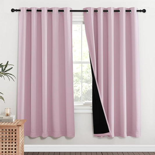 NICETOWN 100% Blackout Window Curtain Panels, Baby Pink, 2 Pieces, 70-inch Wide by NICETOWN